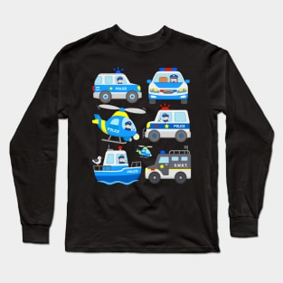 Police Vehicles SWAT Truck Officers Chopper Boat Patrol Cars Long Sleeve T-Shirt